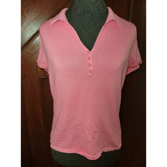 Talbots Womens Pink Short Sleeve Polo Shirt Button Front Size M Cotton Blend - Picture 1 of 8